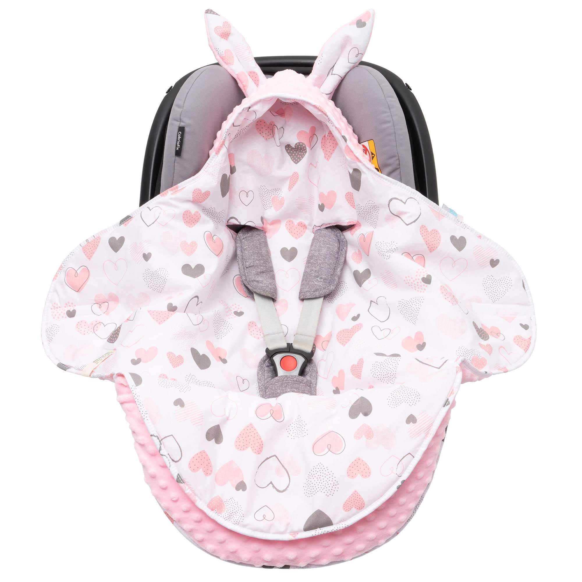 Mikos* Einschlagdecke für Babyschale Winter Kinderwagendecke, Fußsack Neugeborenes und Baby - Soft Minky und 100% Baumwolle, mit Füllung Kinderwagen Buggys z.B.Maxi Cosi 3 Punkt Gurt (37) (Rosa)