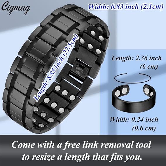 Magnetic Bracelets for Men Magnetic Necklace & Ring Set with Adjustable Sizing Tool