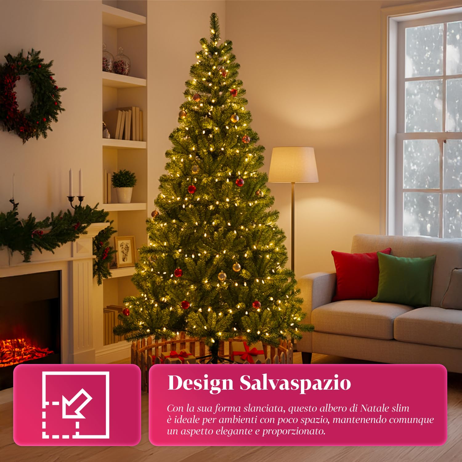Wintem - Arbre Traditionnel Vert de Noël 210 cm avec 631 Branches denses en PVC écologique et Base en métal, Facile à Assembler et à réutiliser, Parfait comme Arbre de Noël Fin pour l'intérieur