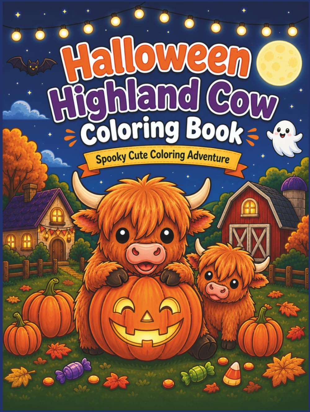 Halloween Highland Cow Coloring Book: Creepy Cute and Spooky Fun with Friendly Cows, Pumpkins, and Autumn Scenes