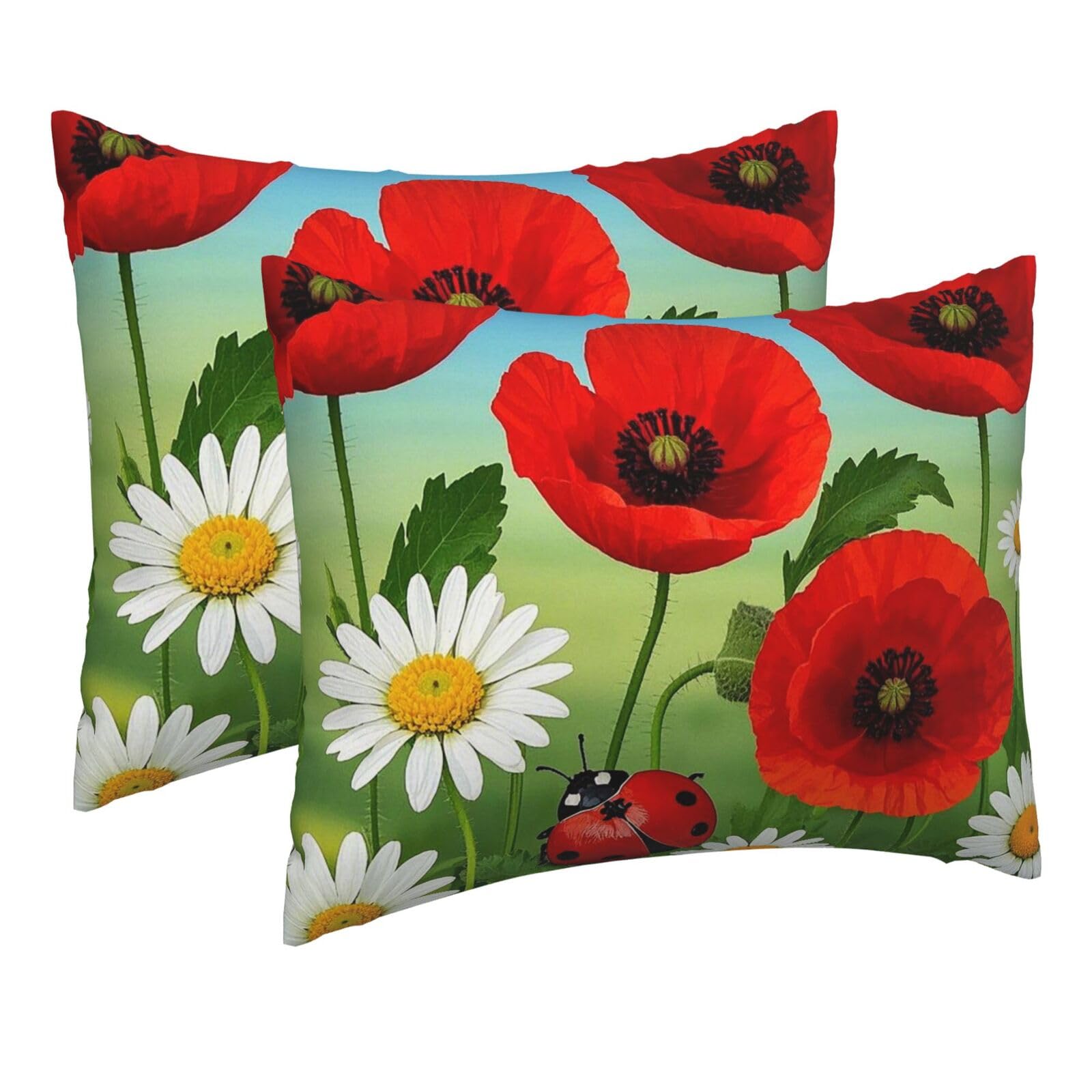 2 Pack Pillow Cases with Hidden Zipper, Soft Breathable Pillow Covers for Hair and Skin, Chamomile Ladybug and Daisy Pillowcases 16"x20" Bed Pillow Protectors Cover for Sleeping Gifts
