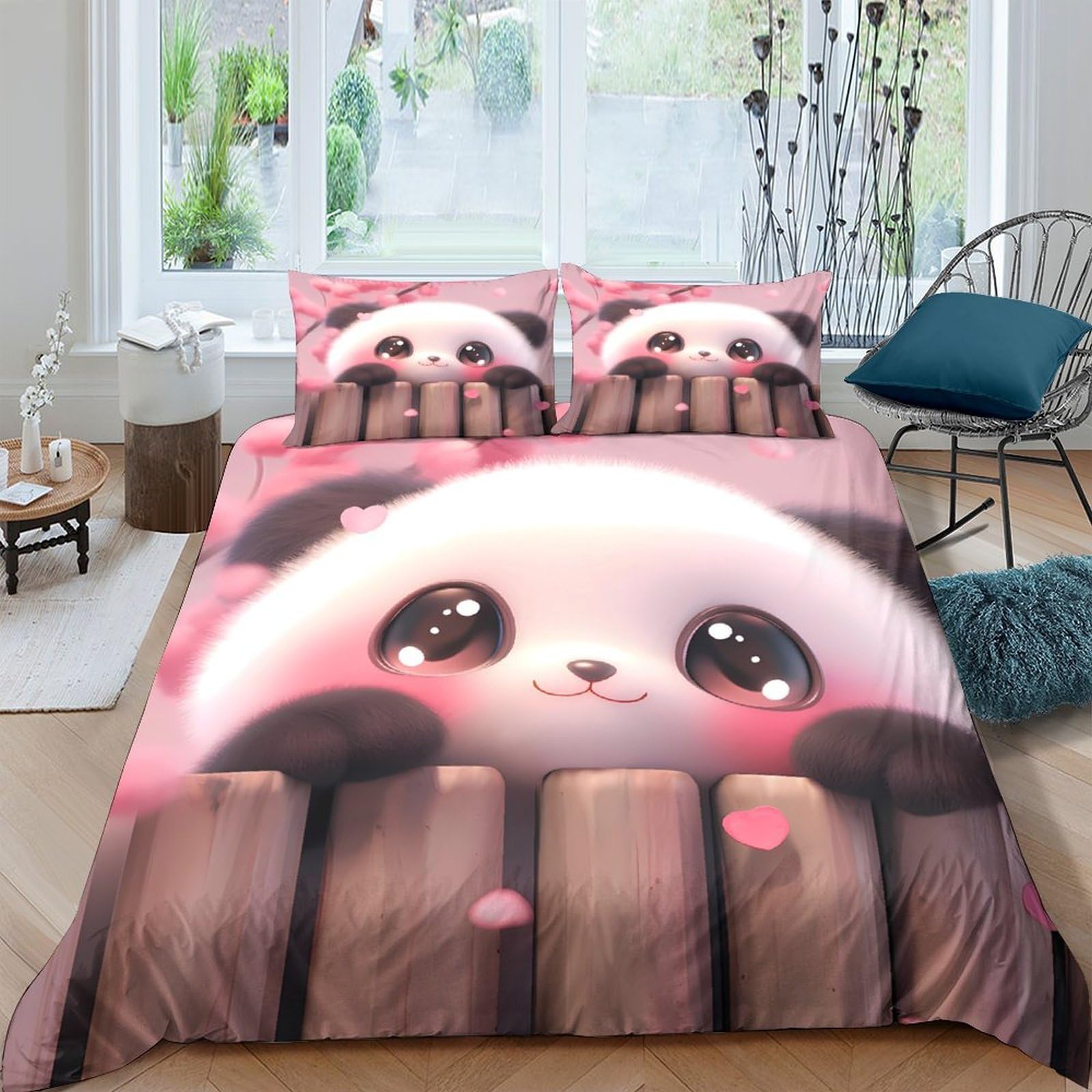 Ctjqhvkz Style-10 3D Printed Cute Panda Fitted Sheet Microfiber Soft Pink Cartoon Bed Sheet For Bedroom Dorm Mattress Protection Decor Single（135X200cm）