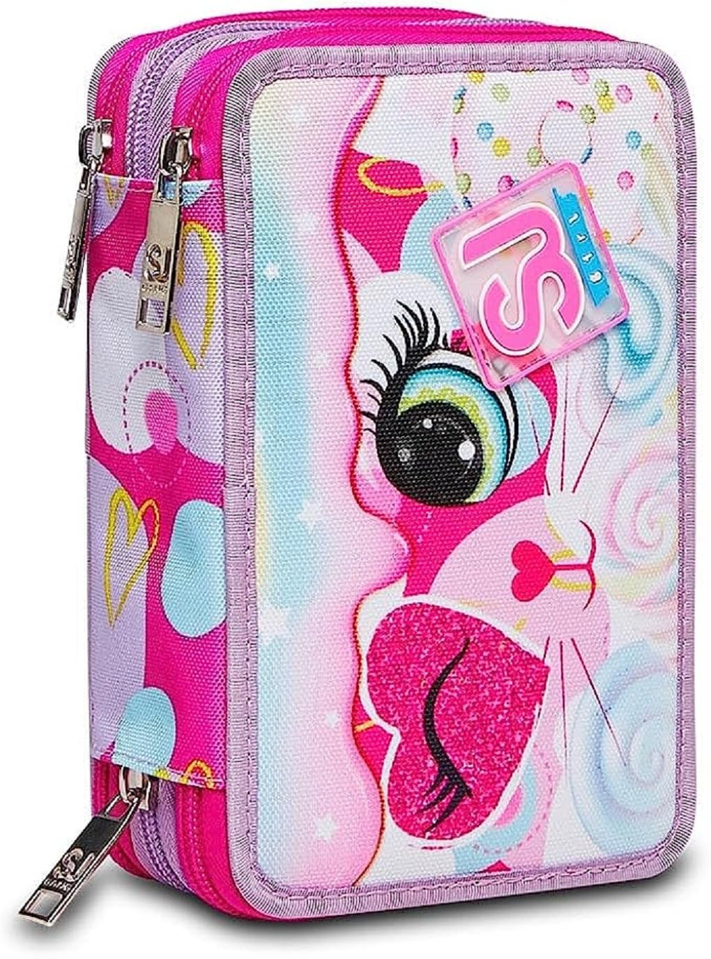 SCHOOL PACK ZAINO SJ GANG GIRL GATTO HEART LOLLY ESTENSIBILE FUCSIA + ASTUCCIO 3 ZIP