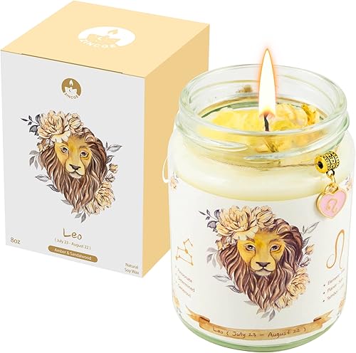 Vela Leo, vela de cristal del zodiaco con aroma a violetas de soja naturales y regalo de espíritu de Lazurita para mamá, hermana, amigas