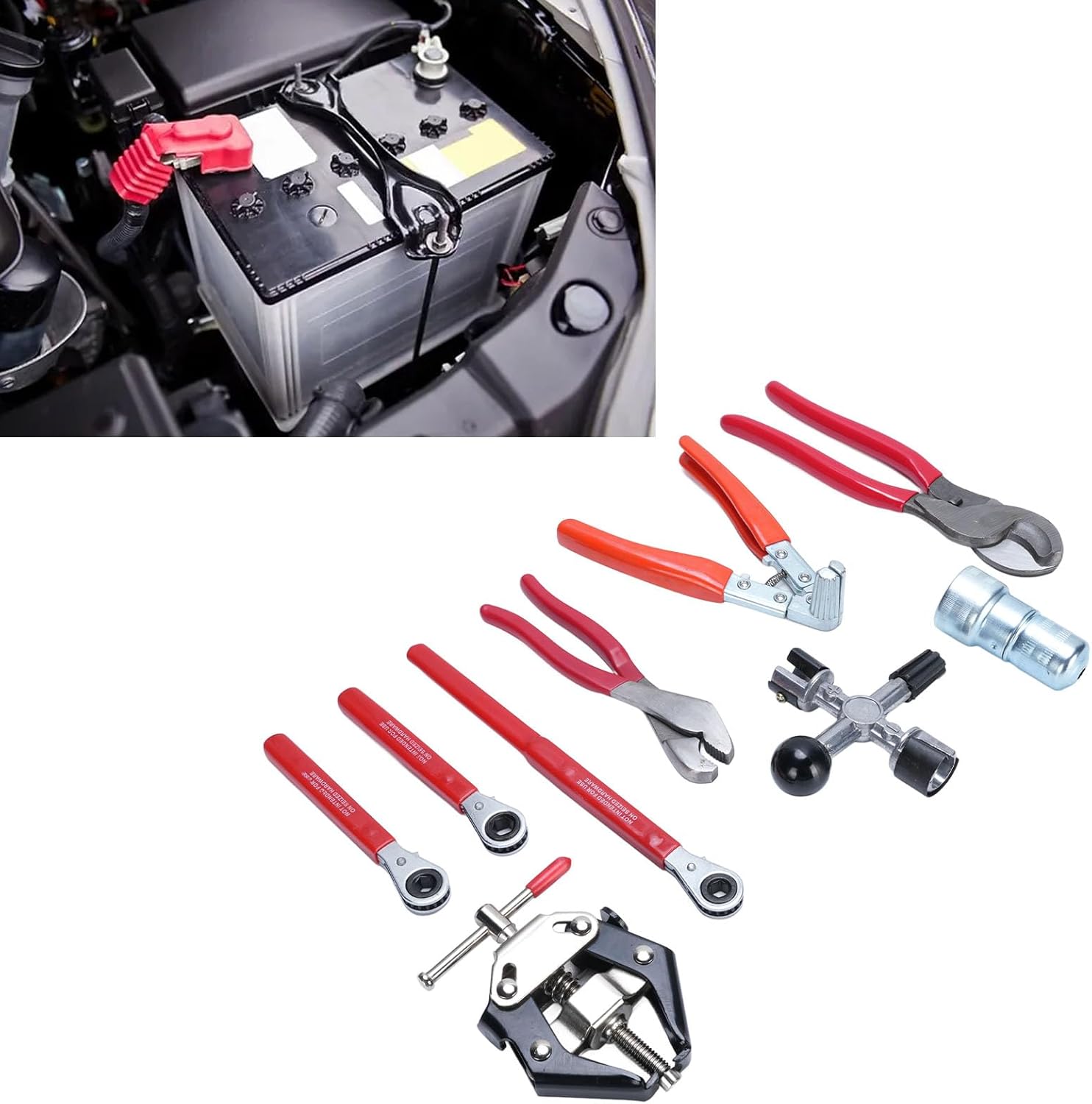 9pcs Battery Maintenance Tool Kit, Heavy Duty Battery Repair Tools, Suitable for Most Maintenance, Repair Tool Kit for Car, Truck, SUV, with High Strength Steel