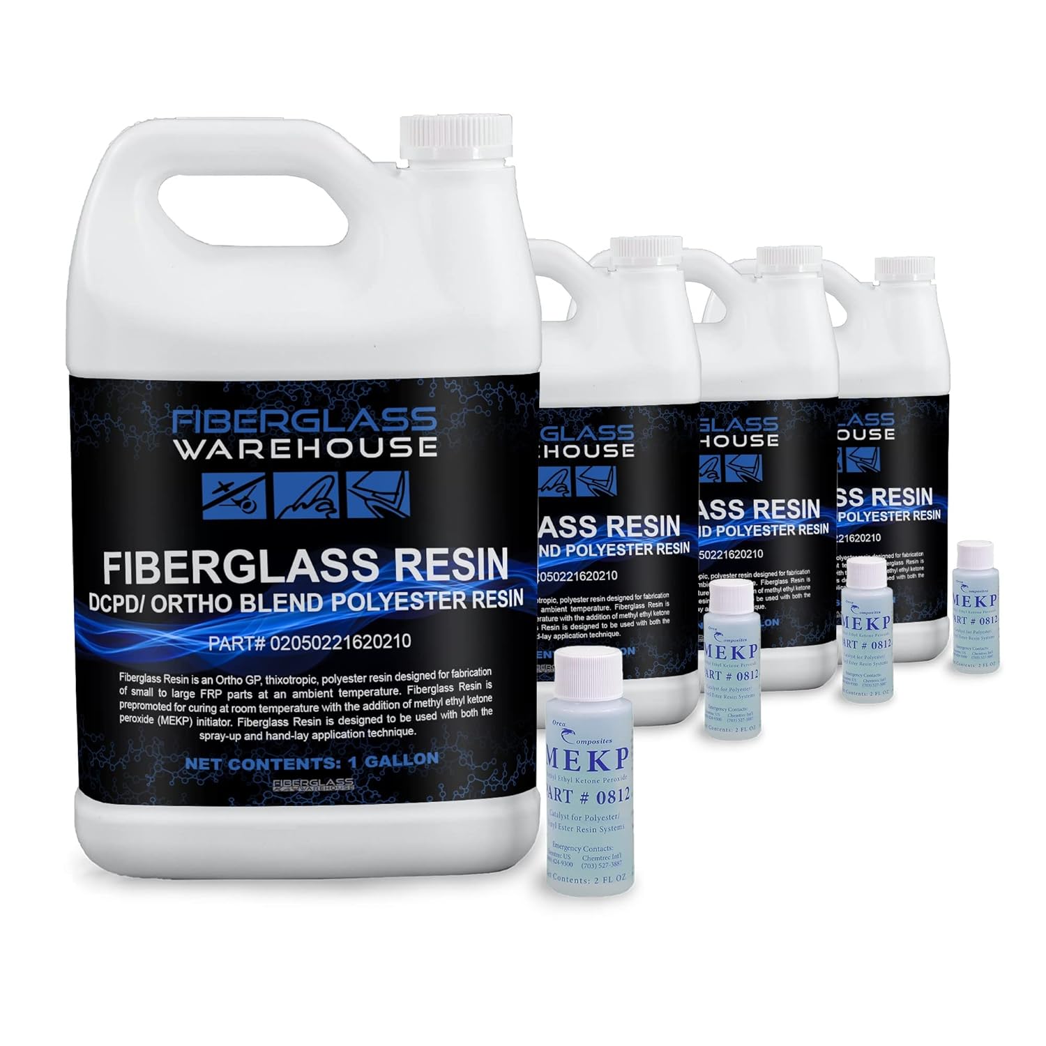 Fiberglass Warehouse Marine Grade Fiberglass Resin 4 Gallon Kit with 42oz MEKP Catalyst, Low
