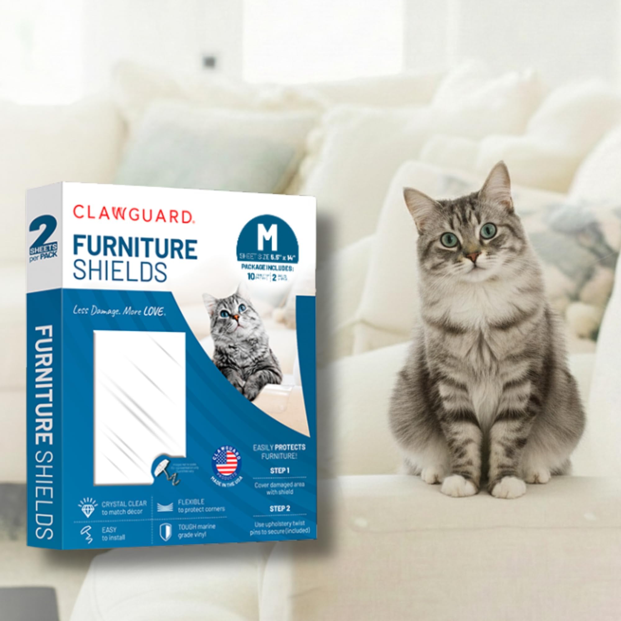 CLAWGUARD Marine Grade Furniture Shields – Clear Anti-Scratch Pads – Sofa Guard for Pets, Couch Cover for Clawing Damage (Medium)