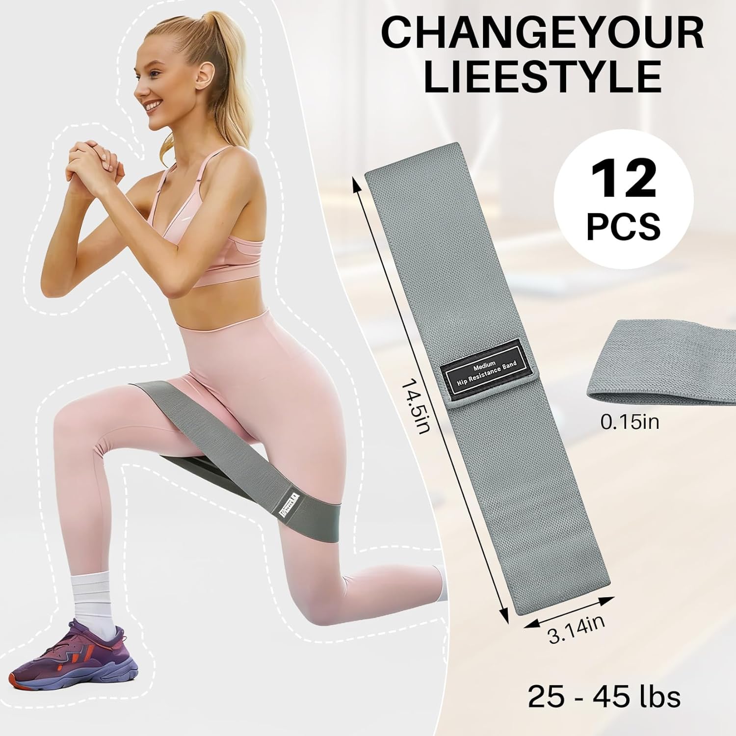 12 PCS Fabric Resistance Bands for Working Out, Booty Bands for Women and Men, Exercise Bands for Legs and Hip,Elastic Stretch Bands for Exercise Yoga Pilates Fitness Home Workout