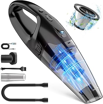 BSRCO Cordless Handheld Vacuum with 6kPa Hurricane Suction, 25Mins Runtime Portable Car Vacuum for Deep Gap Cleaning, Lightweight Hand Vac with HEPA for Pet Hair, Home & Vehicle