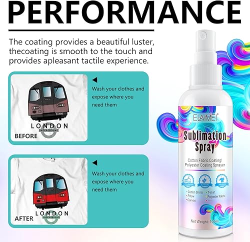 Miniatura 7 de Spray de sublimación, 3.4 fl oz, adecuado para camisas de algodón y telas de poliéster, incluyendo 100% algodón, cartón, bolsa de mano, almohadas,