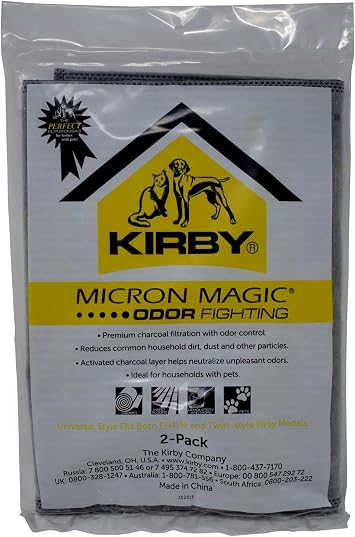 Kirby Micron Magic Vacuum Bags 2-Pack OEM Charcoal Filter Bags for Sentria, G Series & Avalir Models Part 202816