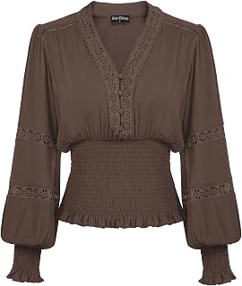 Scarlet Darkness Women's Renaissance Peasant Blouse V Neck Lantern Sleeve Lace Smocked Tops Price In India