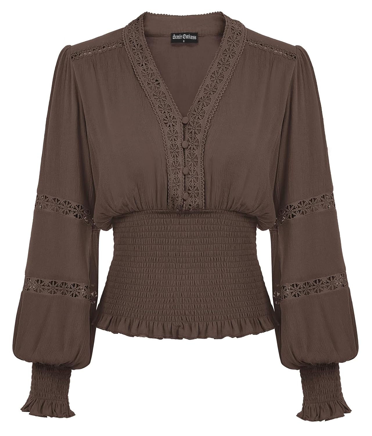 Scarlet Darkness Women's Renaissance Peasant Blouse V Neck Lantern Sleeve Lace Smocked Tops - Review, Price and Buying Guide