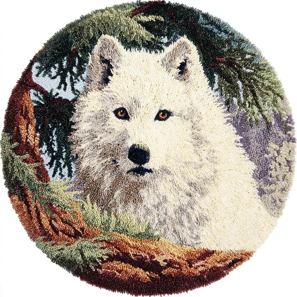Round Latch Hook Rug Kits Wolf For Adults And Starter 50*50Cm