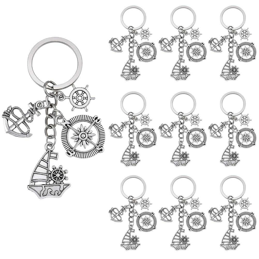 SUNNYCLUE 1 scatola Da 20 pezzi PortaCHIsavi A Forma di Barca A Vela PortaCHIsavi All'Ingrosso con Ancora In Lega D'Argento Souvenir Nautici per Spiaggia Mare Oceano Matrimonio Feste Estive Decorazion
