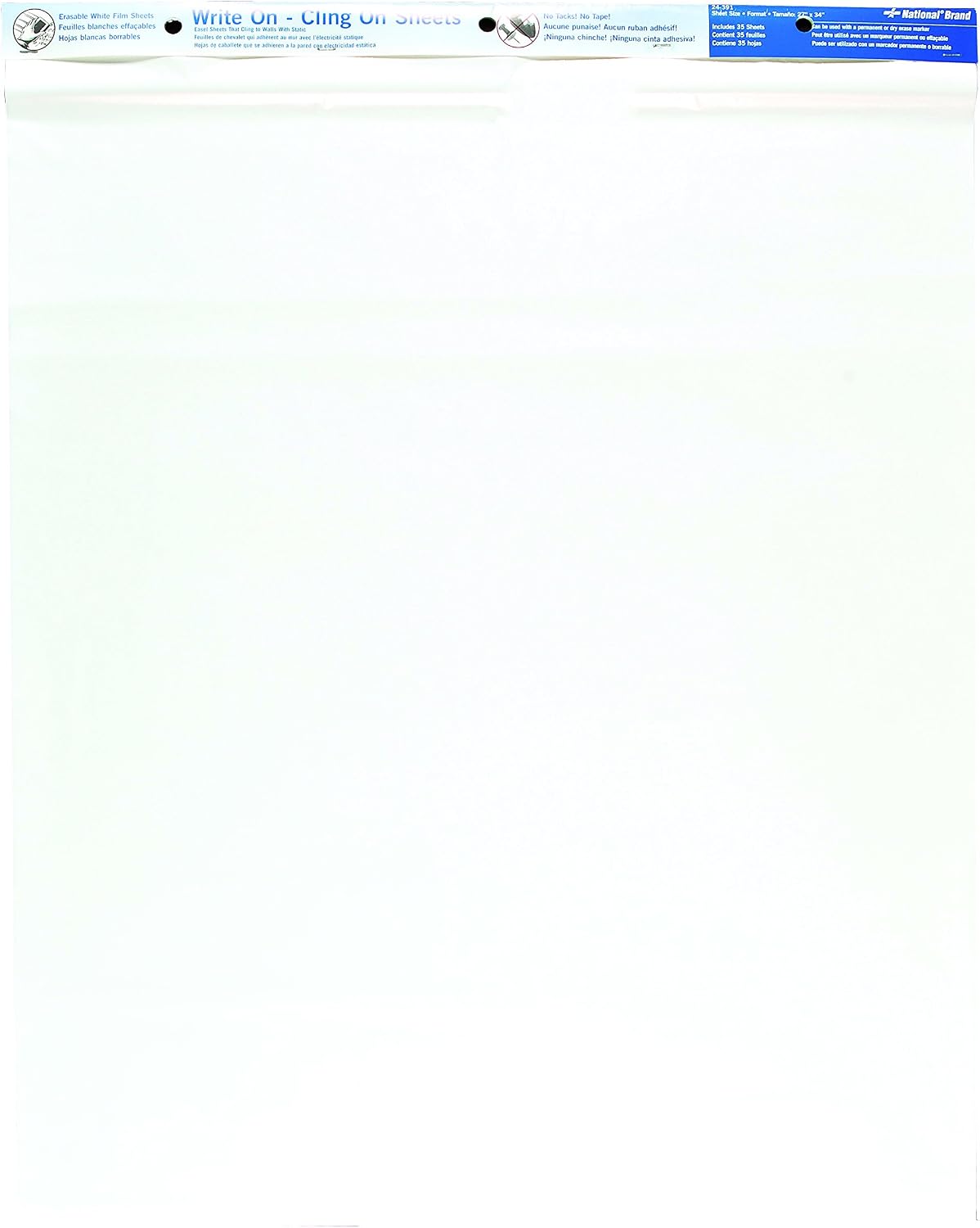 National Write On-Cling On Easel Pad, Unruled, 27 x 34, White, 35 Sheets