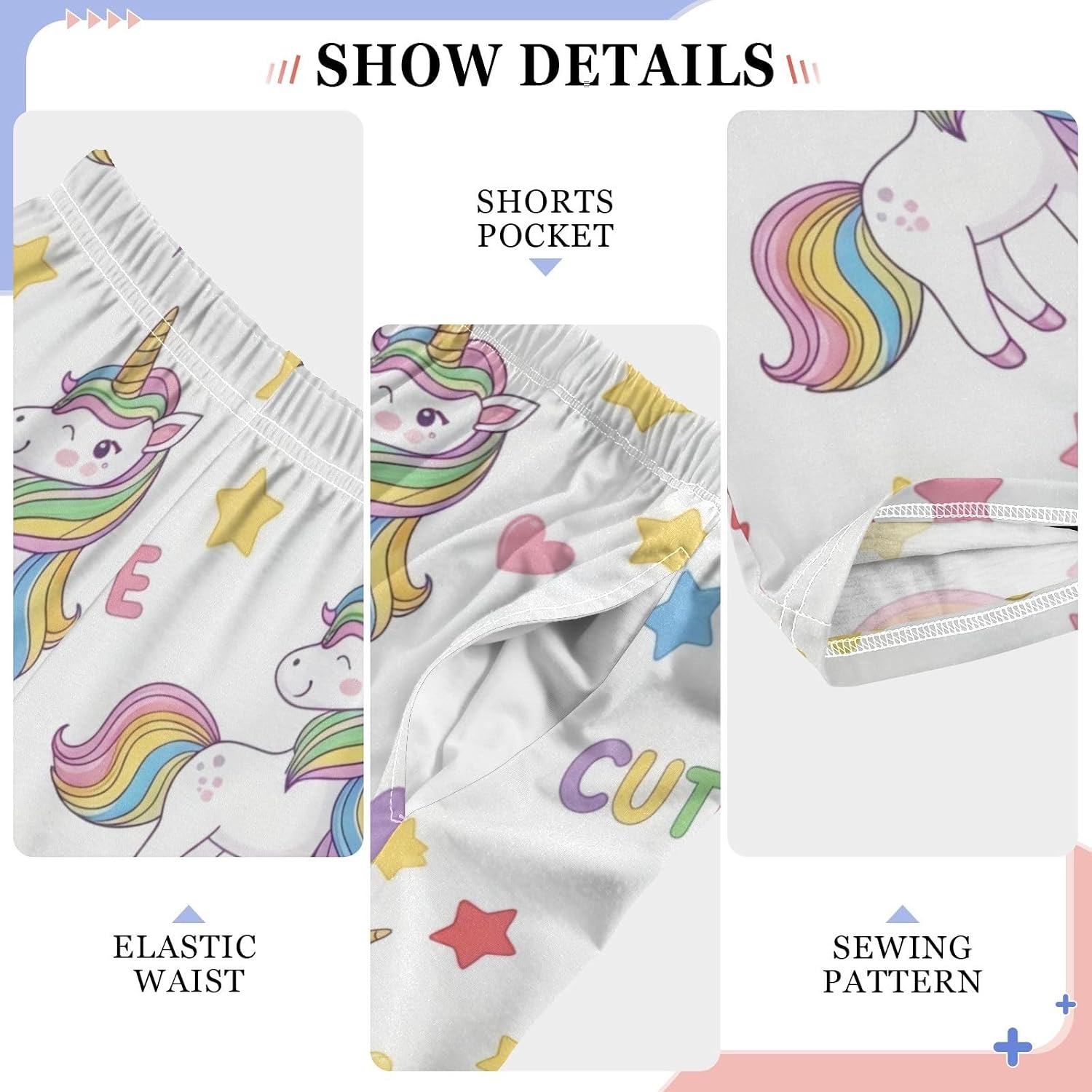 Cute Unicorn Rainbow White Pajama Pants Soft Modal Lounge Sleepwear with Elastic Waist and Pockets