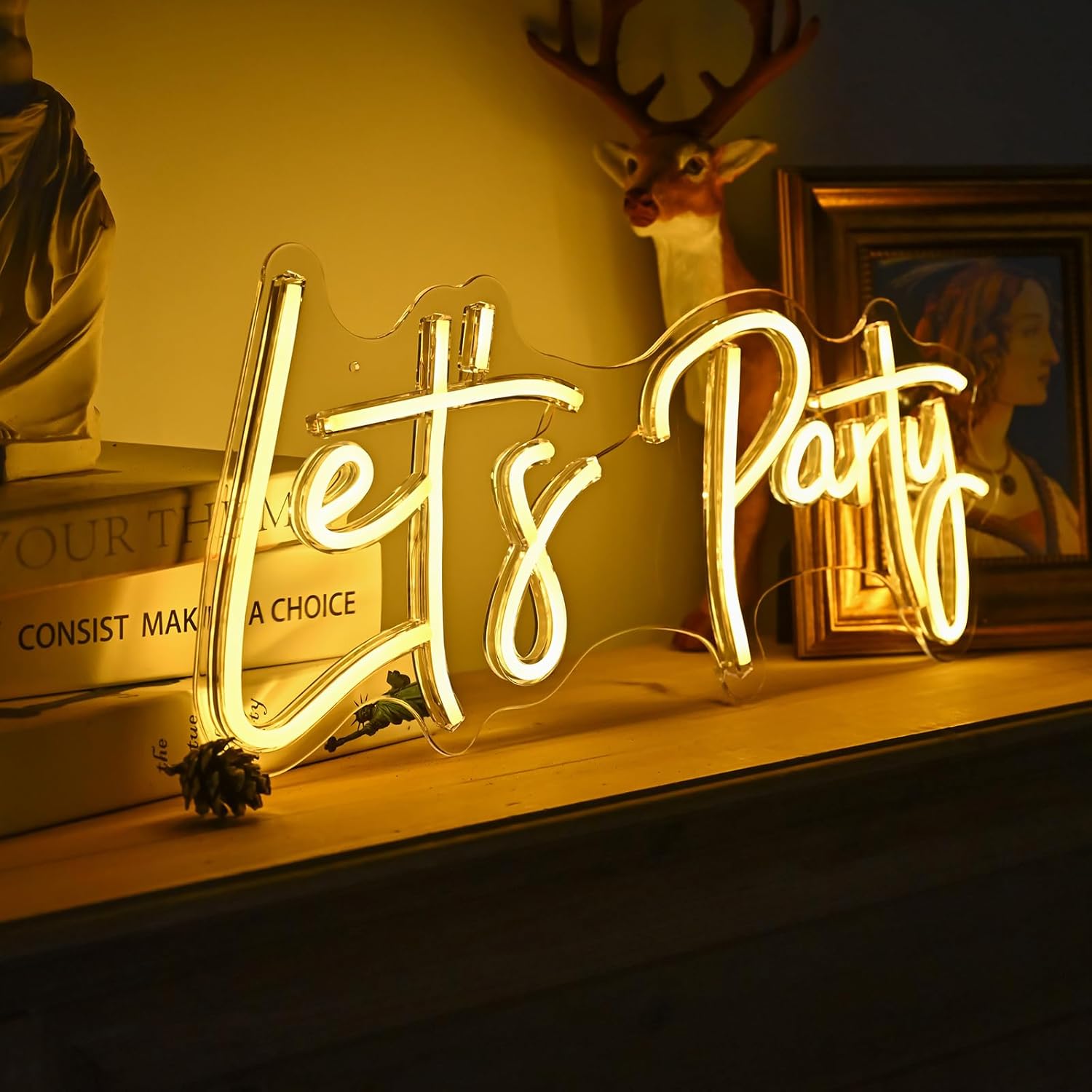 Let's Party Neon Signs, Neon Light Sign for Wall Decor 20 x 9Inches Large LED Neon Sign Art Decorative Lights for Wedding Party Home Bar Store Festival, Warm White