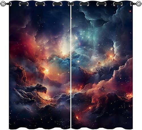 Cortinas opacas de universo para niñas y niños, decoración del hogar, agujero negro, galaxia, nebulosa, ojales, aislamiento térmico, cortina de