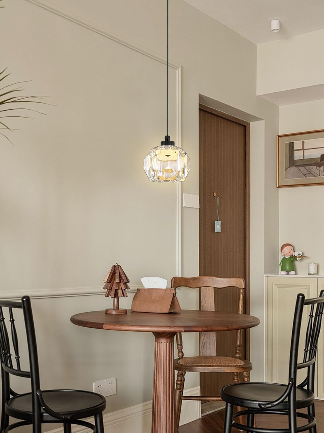 Black LED Crystal Ball Pendant Light Kitchen Island, Crystal Chandeleir Bedroom Bedside Hanging Crystals Ceiling Light