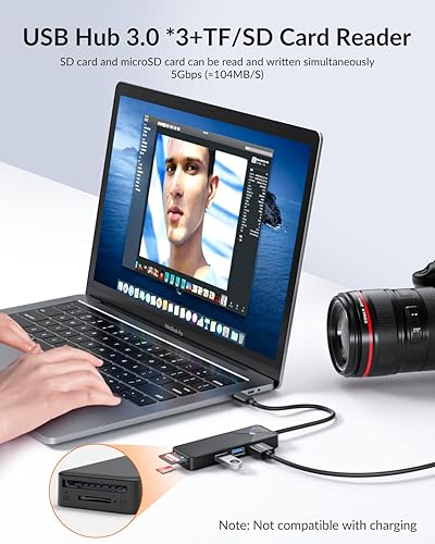 Miniatura 4 de GiGimundo Hub USB 3.0.4 Puerto USB 3 Hub para portátil, divisor USB 3.0 de transferencia rápida de datos (cable de 5.9 in), compatible con MacBook,