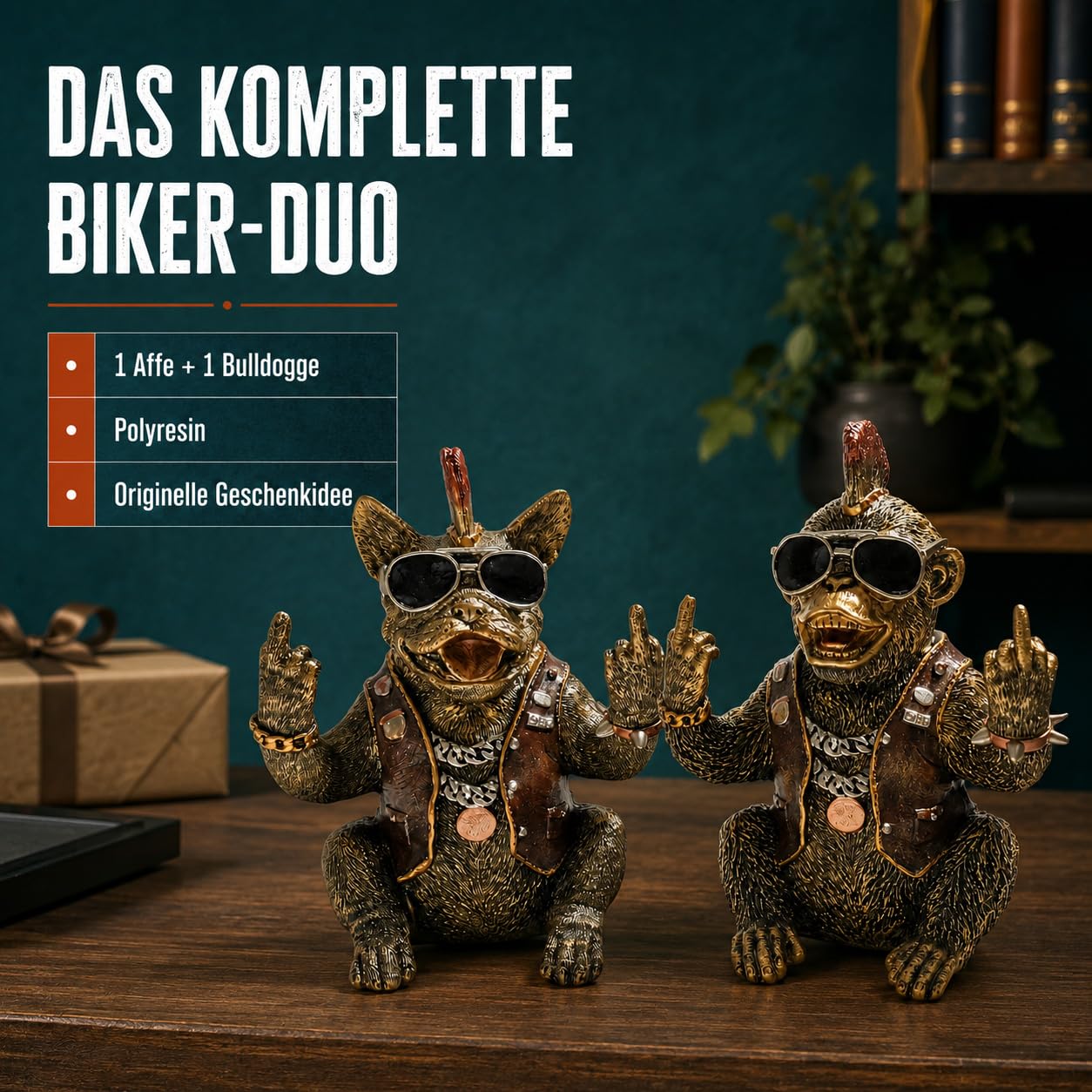 formano Zestaw 2 figurek dekoracyjnych Monkey & Bulldog Biker kolor