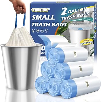 Small 2 Gallon Trash Bags Drawstring,0.96 Mil,Unscented,120 Count | Tear-Free,Leakproof,Strong Garbage Can Liners,White,Fit 5 - 7.5 Liter Waste Bins,for Home Bathroom Office Car Everyday Use