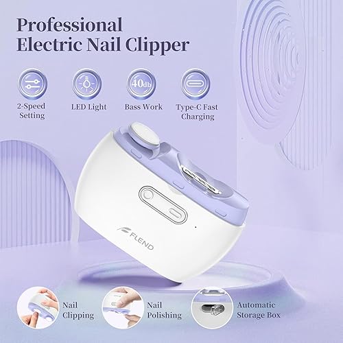 Miniatura 2 de Cortaúñas y pulidora eléctrica 2 en 1, recortadora de uñas segura de 2 velocidades para todas las edades, cortaúñas automático recargable con luz,