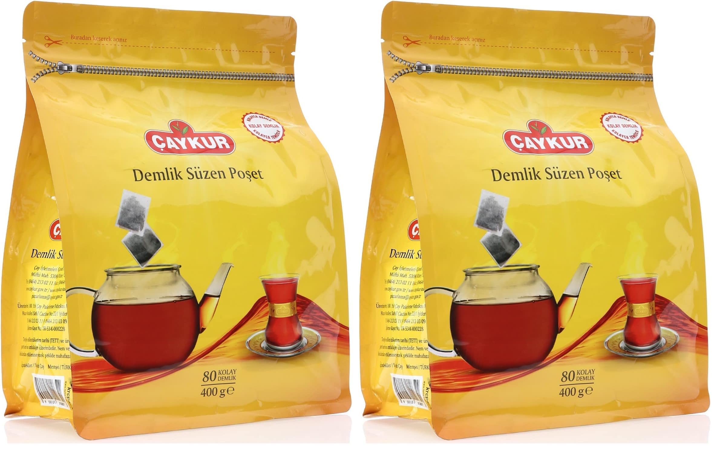 Çaykur Siyah Demlik Süzen Poşet Çay 400g (2 paketi)