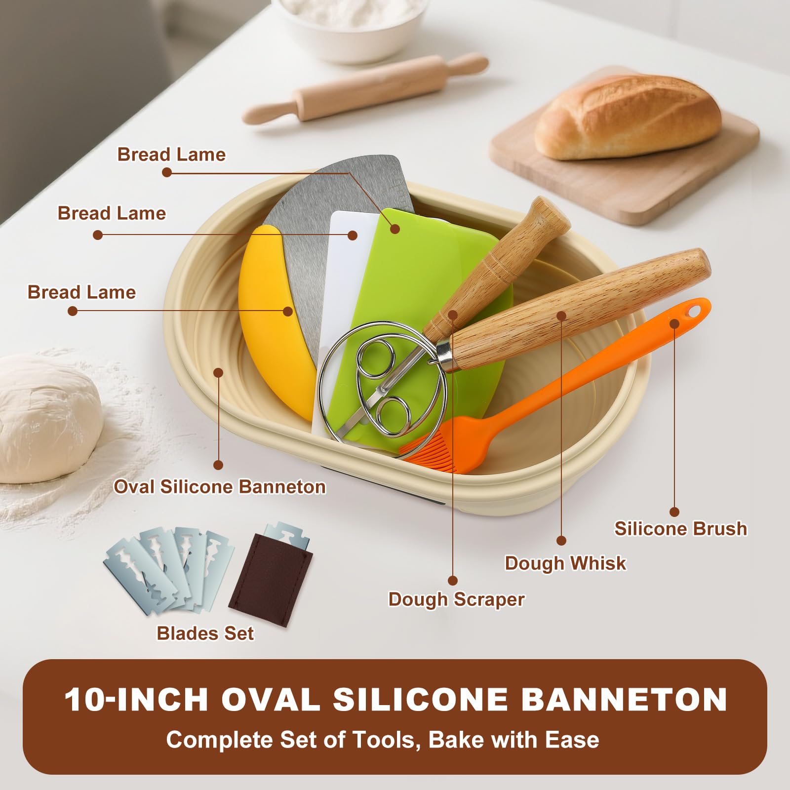 Set di cestini elettrici per lievitazione lievitazione – Ciotola termostatica in silicone da 2 l, kit da 7 pezzi. Riempimento più veloce dell'impasto, facile da pulire. Perfetto per gli appassionati