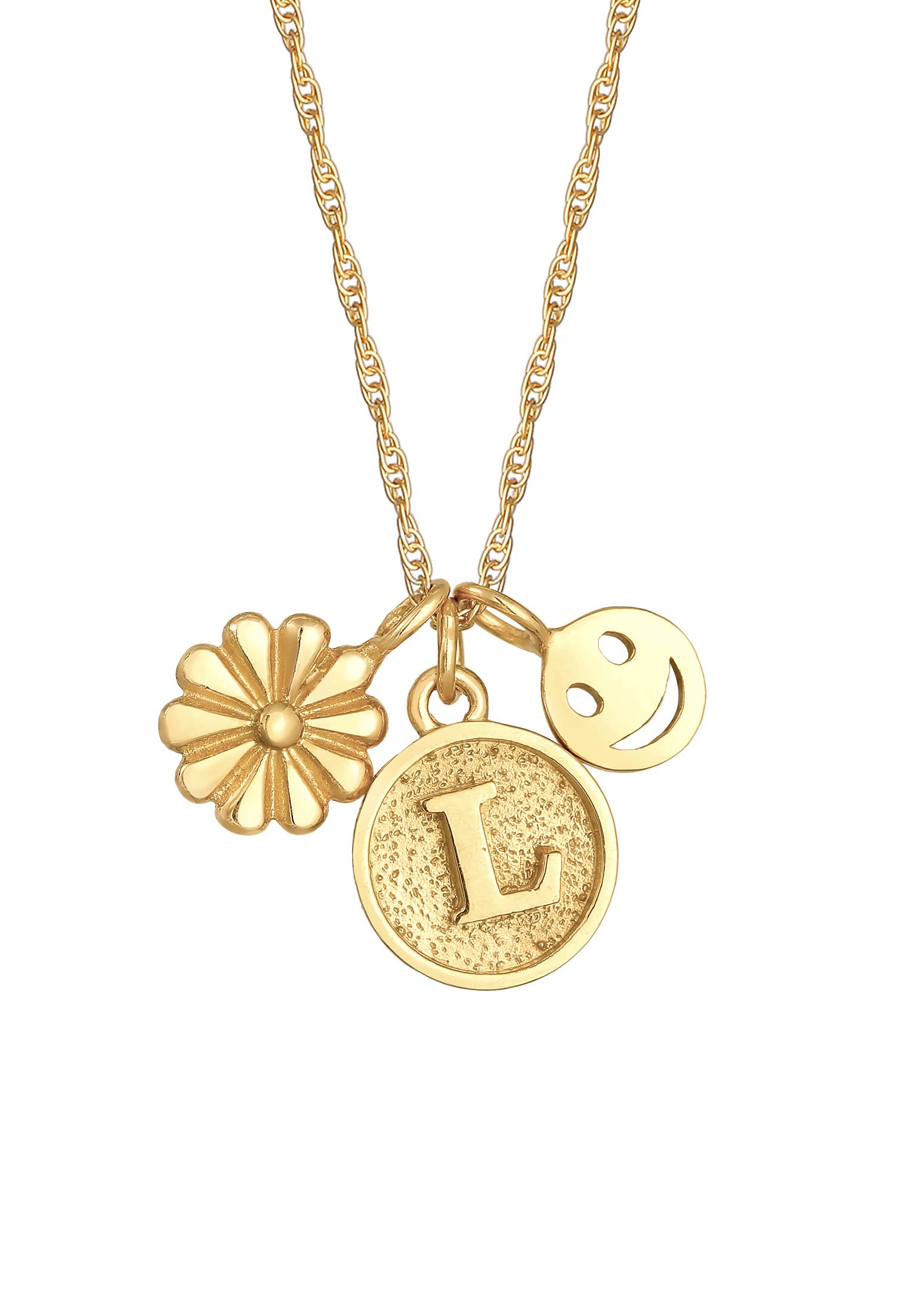 Elli Necklace Ladies Flower Smiley Disc Pendant Letter L In 925 Sterling Silver Gold Plated