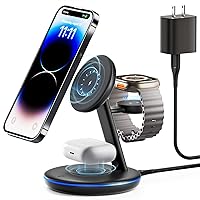 Vista 1 de Estación de carga 3 en 1 para dispositivos Apple, Mag, soporte de cargador seguro, cargador magnético rápido de 15 W, inalámbrico, compatible
