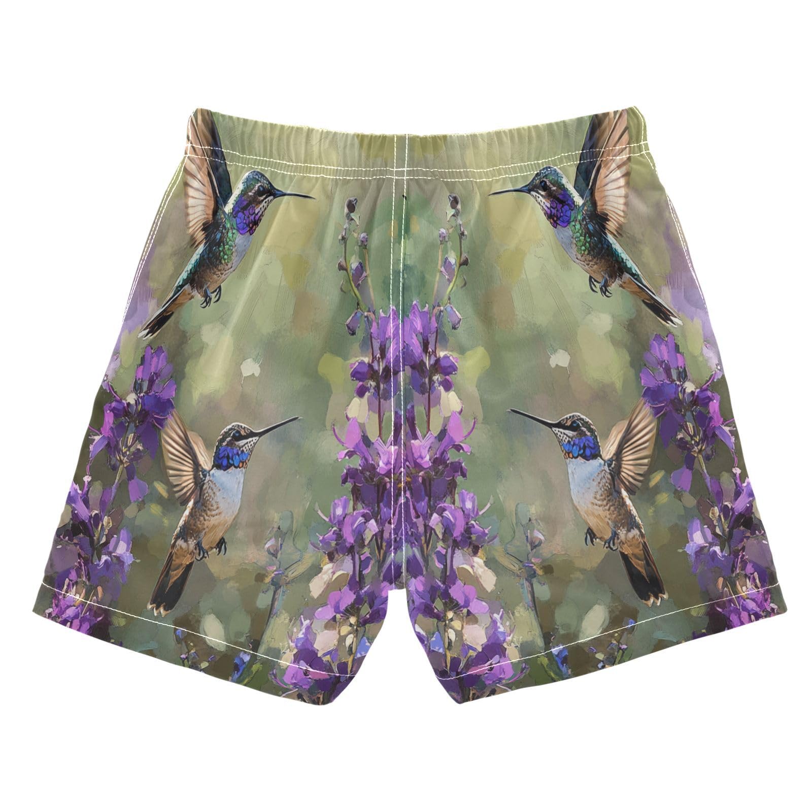 Jucciaco Boys Beach Board Shorts Hummingbird Cool Flower Quick Dry Swim Trunk Swimwear for Kids