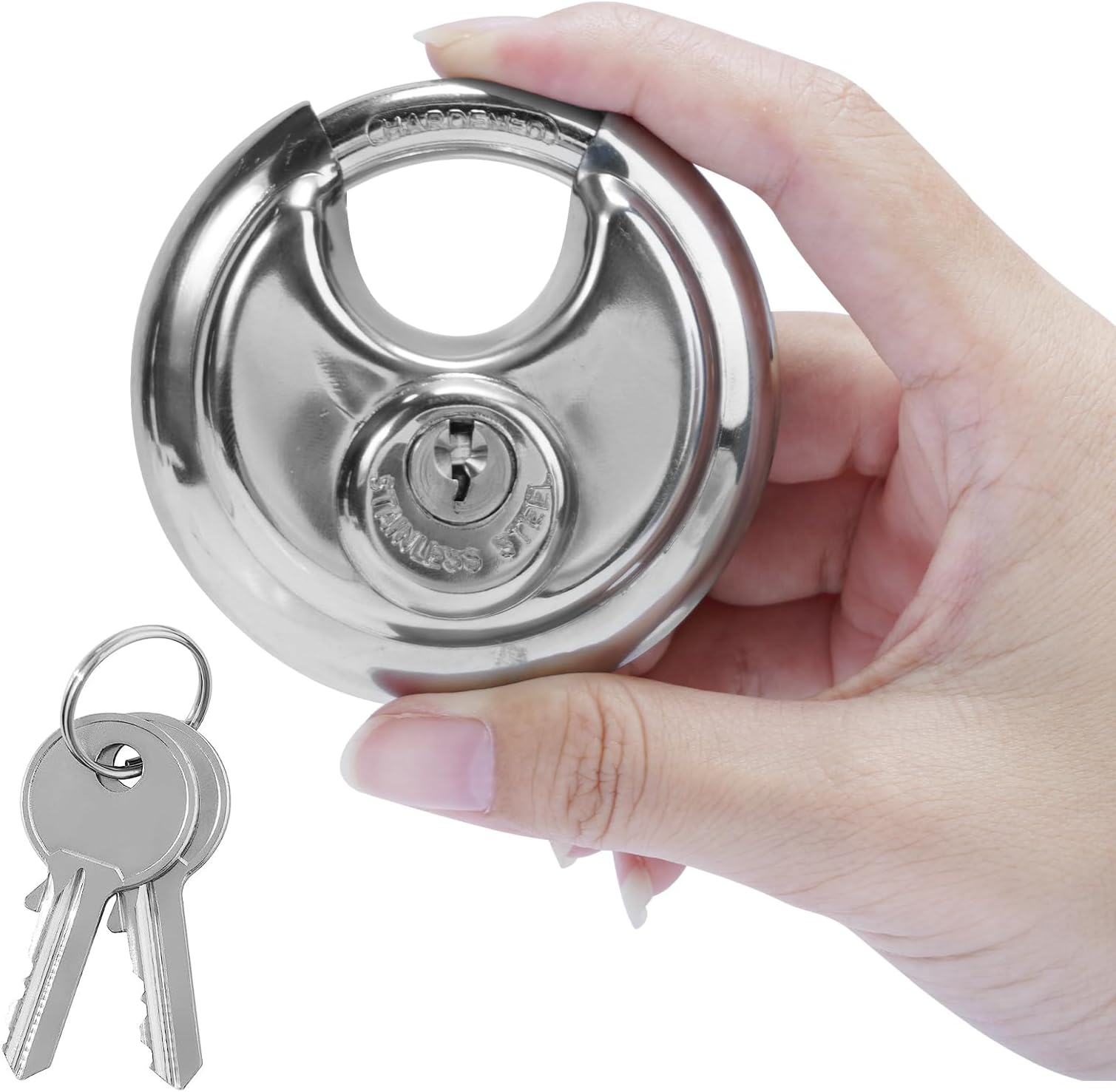 UCEC Locks Stainless Steel Disc Lock Padlock for Main Door Gate 70mm Round Padlock Hardened Shackle Lock for Shops & Offices Corrosion Resistant Shackle Sliver