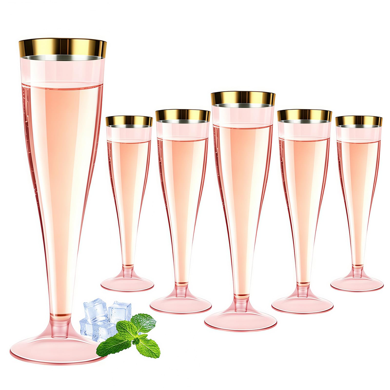 Kozdtiz Plastic Champagne Flutes, 30 PCS Plastic Champagne Glasses 135 ml Reusable Prosecco Glasses with Pink Gold Trim for Parties Christmas Weddings & Toasts Birthdays Reusable 16.4 x 5.8 cm — image 1