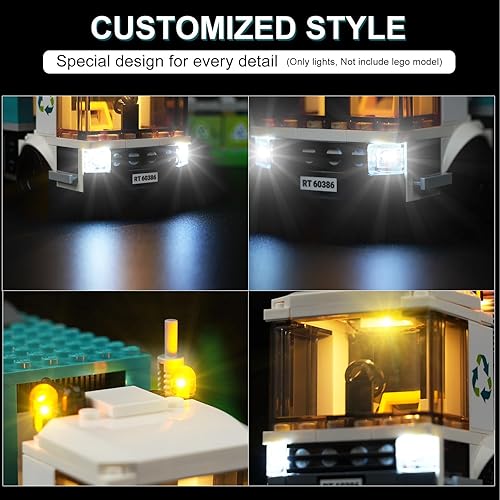 Miniatura 4 de Rorliny Kit de luz LED para camión de reciclaje Lego City 60386, kit de iluminación creativa compatible con Lego 60386 (solo luces, sin juego de