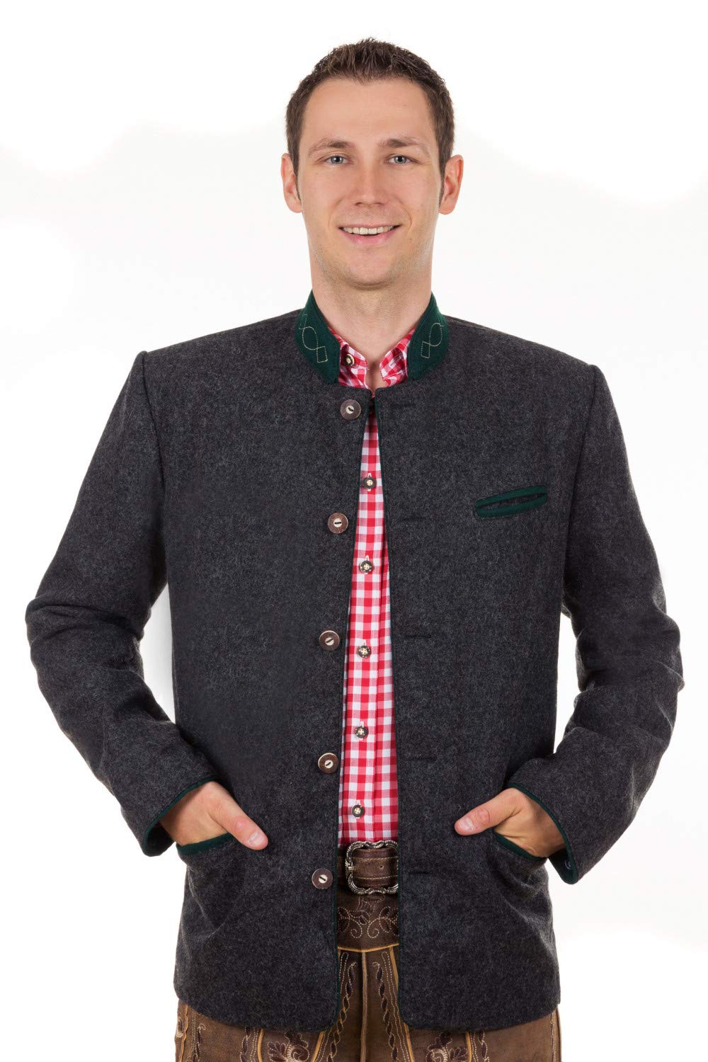 Edelnice Trachtenmode Klassischer Trachtenjanker Trachten Jacke Xaver anthrazit grün Gr. 46-62 (XL)