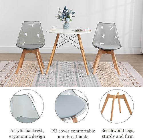 Miniatura 35 de ANOUR Juego de 4 sillas de comedor, modernas sillas de comedor de acrílico transparente con asiento de cuero sintético y patas de haya macizas,