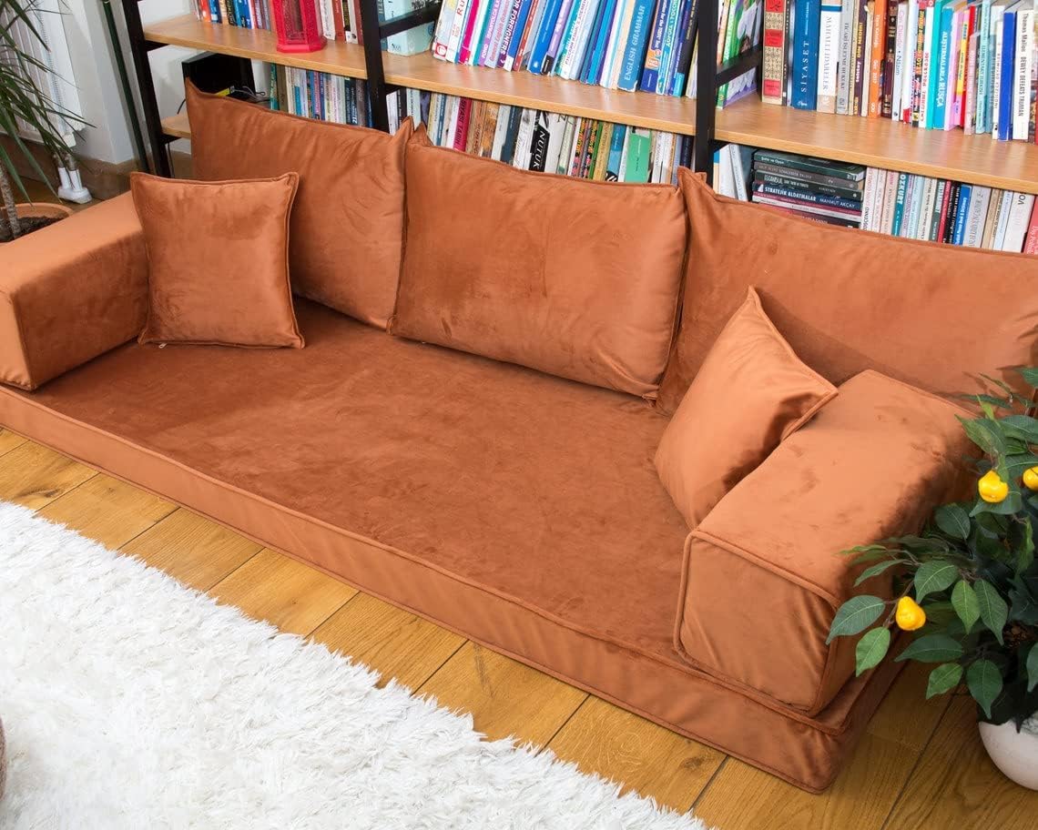 Sectional Sofas, Velvet Fabric Sofa, Reading Sofas, Meditation Yoga Sofas, Floor Cushions, French Mattress, Pallet Sofas,Floor Couches (Orange)