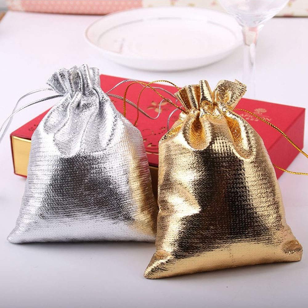 100 Stück Weihnachtstüten Schmuckbeutel Drawstring BagsGeschenktüten Gold und Silber Säckchen Süßigkeiten,Schmuck,Party Wedding Favor,Halloween Taschen 9x12cm