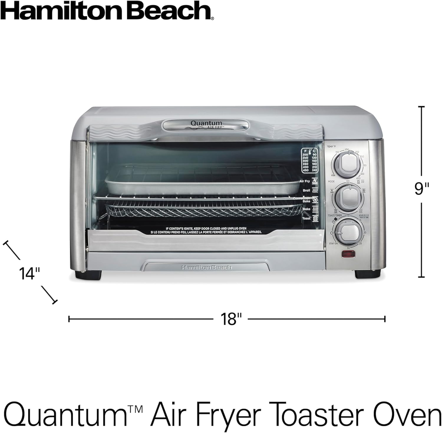 Hamilton Beach Quantum Toaster Oven Air Fryer Combo With Large Capacity, Fits 6 Slices Or 12” Pizza, 5 Functions for Convection, Bake, Broil, Stainless Steel (31350)