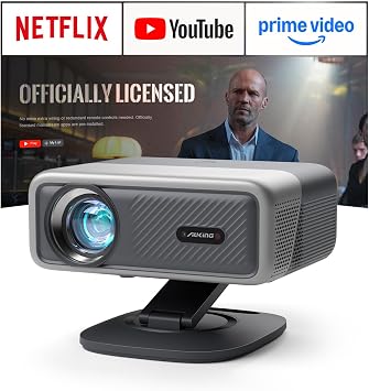 [Officially-Licensed APP & 2500ANSI] 4K Projector with WiFi and Bluetooth,3D Dolby Audio and Auto Focus Smart Projector,Outdoor Movie Home Theater Proyector with Omni-Adjustable Stand grey