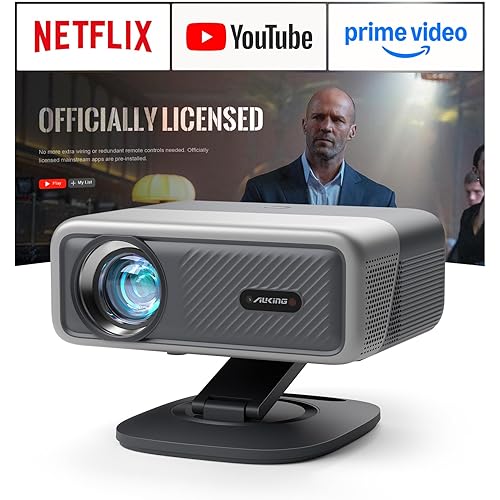 [Officially-Licensed APP & 2500ANSI] 4K Projector with WiFi and Bluetooth,3D Dolby Audio and Auto Focus Smart Projector,Outdoor Movie Home Theater Proyector with Omni-Adjustable Stand (grey)