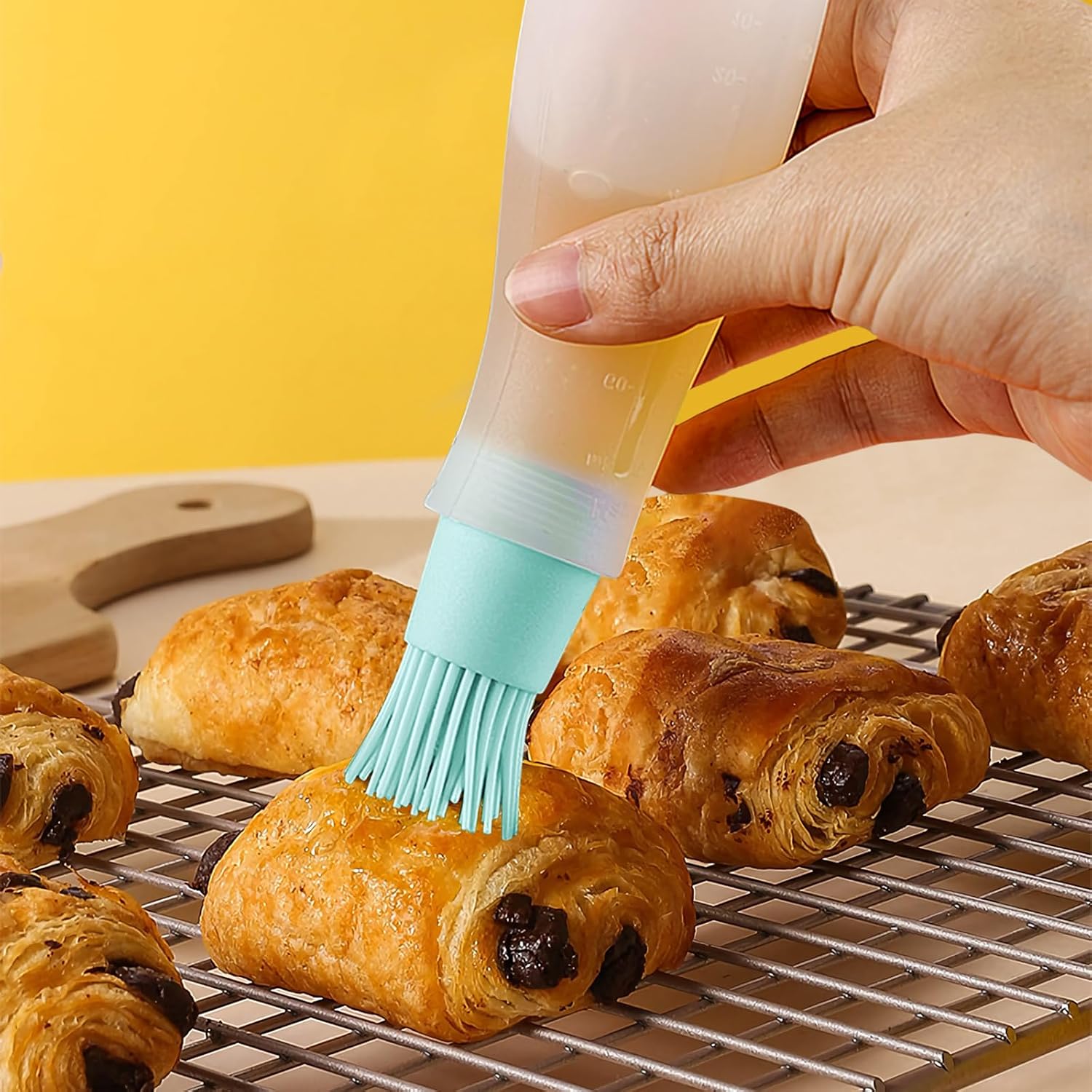 3 Pack Silicone Oil Bottle Basting Brushes,BBQ/Pastry Pastry Brush,Barbecue Baking Pastry Oil,Sauce Bottle Brush For Kitchen (Green, Long)
