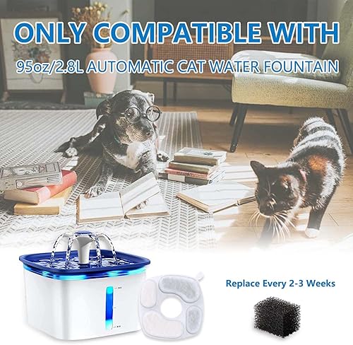 Miniatura 8 de Actualizado Paquete de 8 filtros + 8 esponjas de prefiltro de repuesto, compatible con dispensador de agua para gatos de 95 onzas  2.8 L NeucomBBT