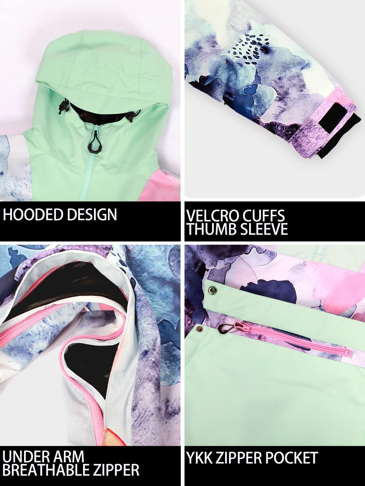 GSOU SNOW Anorak - Giacca da sci da donna, da snowboard, impermeabile, antivento, traspirante, calda, con cappuccio