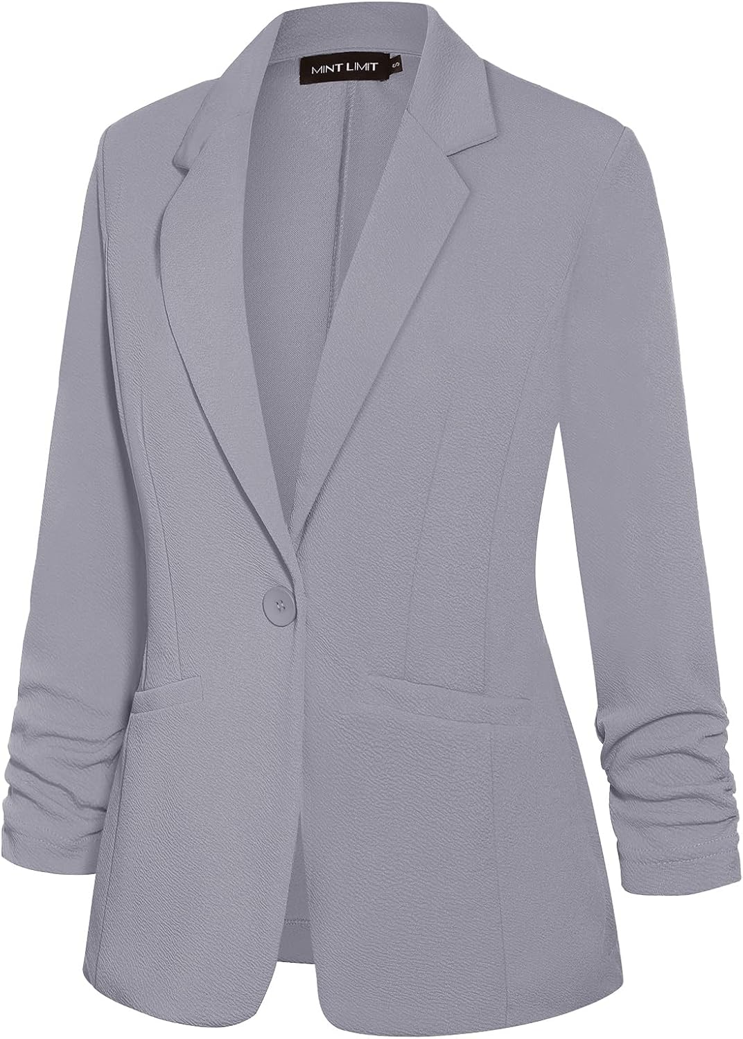 MINTLIMIT Women's Casual Blazer 3/4 Ruched Sleeve Open Front Button Work Office Blazer Jackets with Pockets