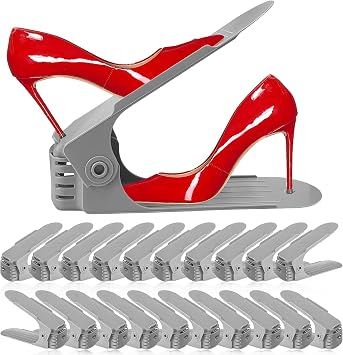 NVGSN Shoe Slots Organizer 20Pack,Shoe Stacker,Closet Space Saver 50%,Grey
