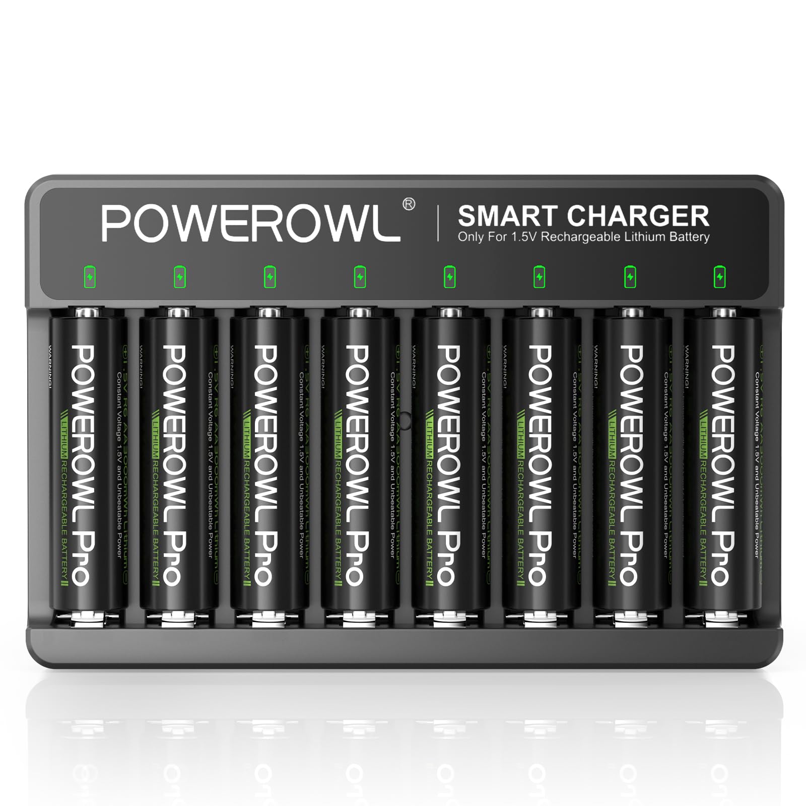 POWEROWL Rechargeable Lithium AA Batteries with Charger, 1.5V Stable Output 3600mWh Double A Battery 8 Pack for Blink Outdoor Camera