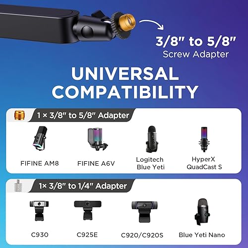 Miniatura 2 de InnoGear Brazo de micrófono mejorado 2025, gestión de cables magnéticos, soporte de micrófono de perfil bajo, soporte de escritorio giratorio de 360